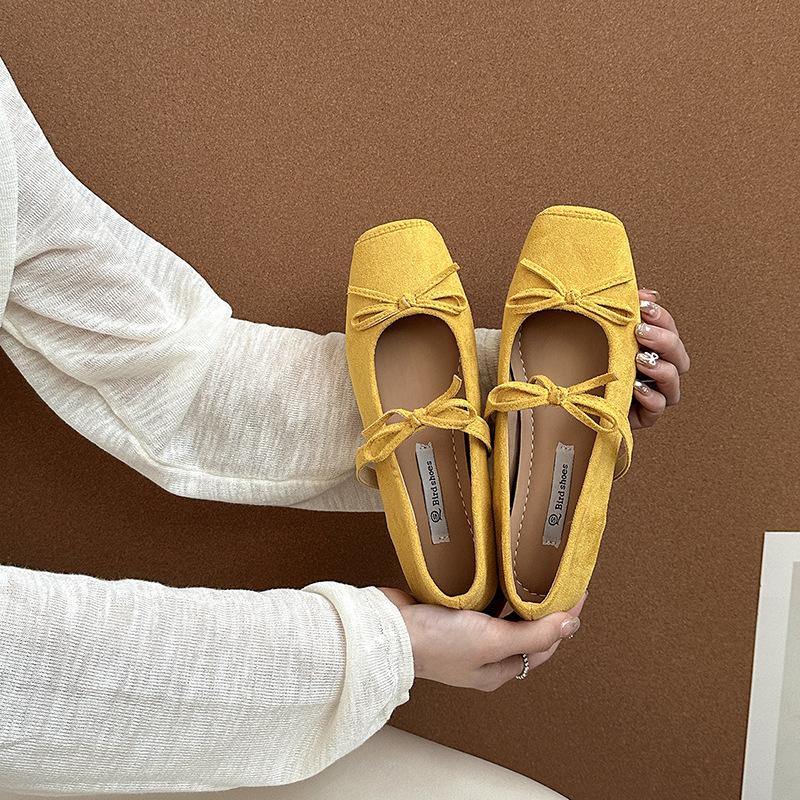 French Retro Temperament Square Head Bow Ballet Shoes Women's 2025 Summer New with Skirt Mary Jane Shoes