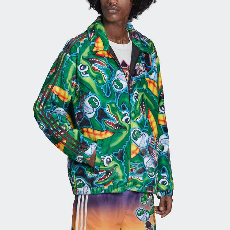 Adidas Originals X Kerwin Frost Cartoon Print Faux Fur Collar Jacket Men Jacket Green H66306