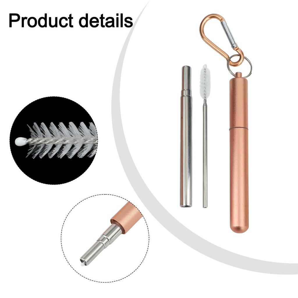 Collapsible Straw Set with Silicone Tips and Carabiner Hook