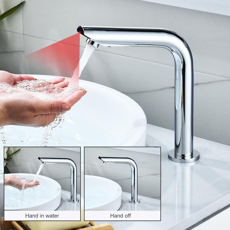 ELLEN Sensor-Waschtischarmatur Chrom Aufsatzarmatur Automatisch aufblasbarer Wasser-Mischhahn Hohe Spültischarmaturen ELS8870