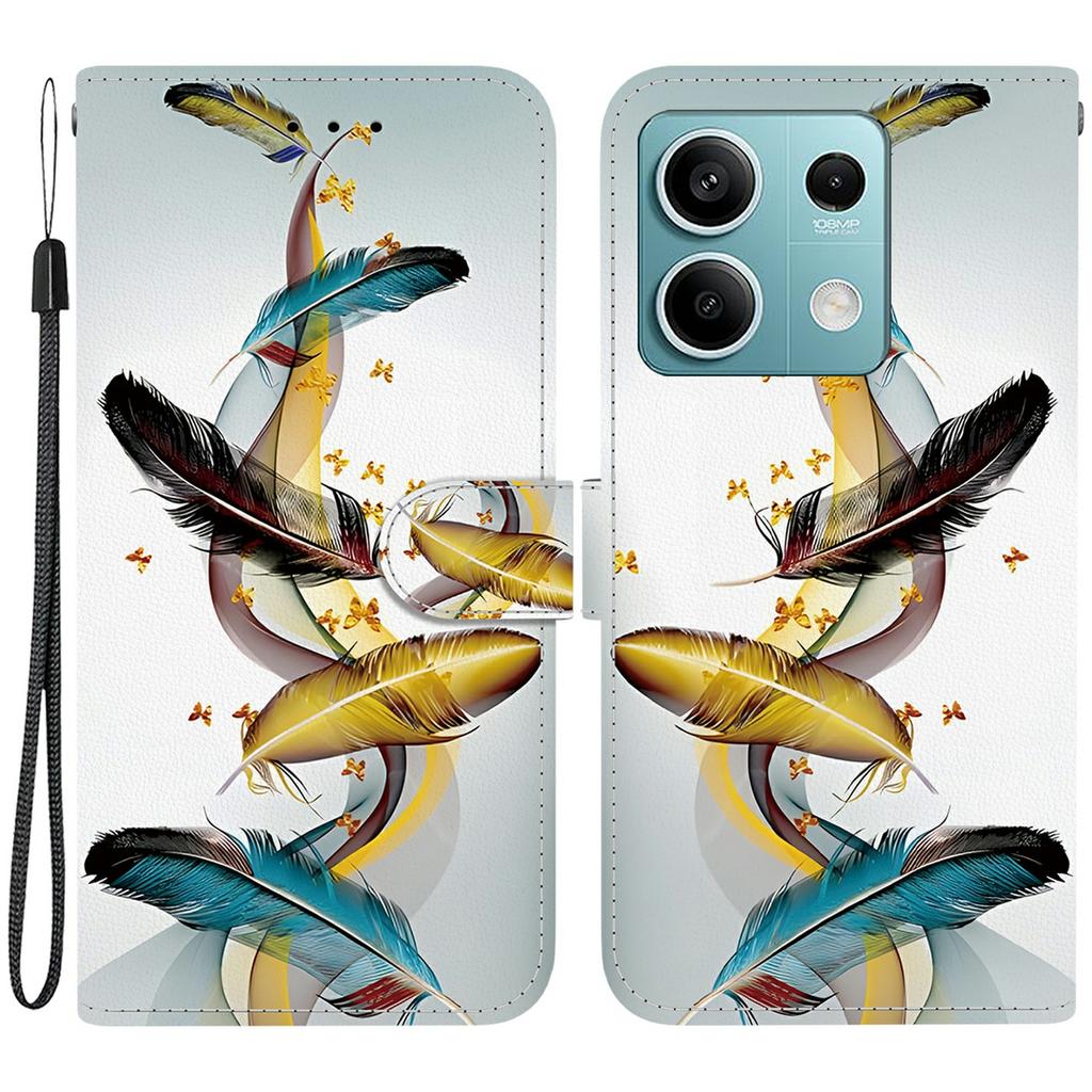 Für Xiaomi Redmi Note 13 5G Hülle Musterdruck Sturzsicher Leder Klapp-Brieftasche Handyhülle mit Lanyard