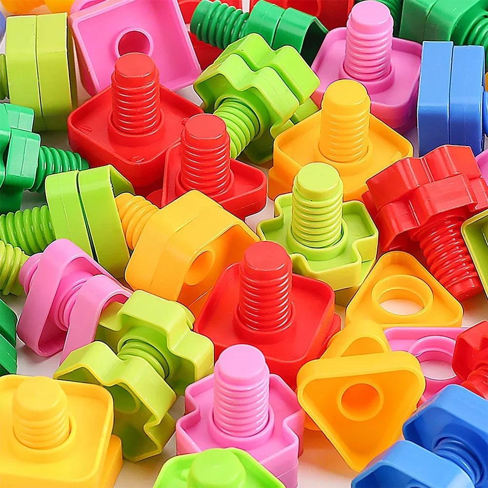 20/10 Pieces Screw Building Block Set Nut Insert Building Block Montessori Shape Color Recognition Educational Toy