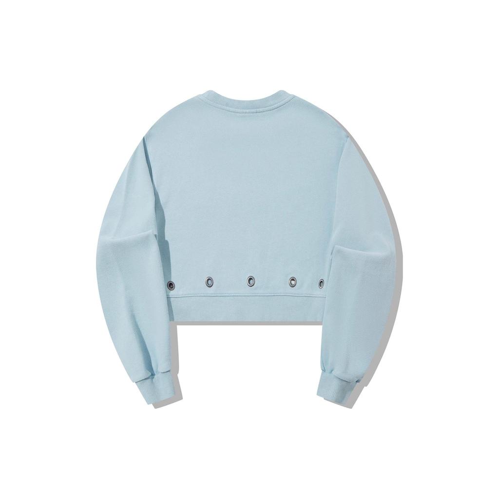 Li Ning X Pleasures Collaboration Printed Letter Crewneck Sweatshirt Women sweatshirt Forget-Me-Not-Blue AWDTC06-2
