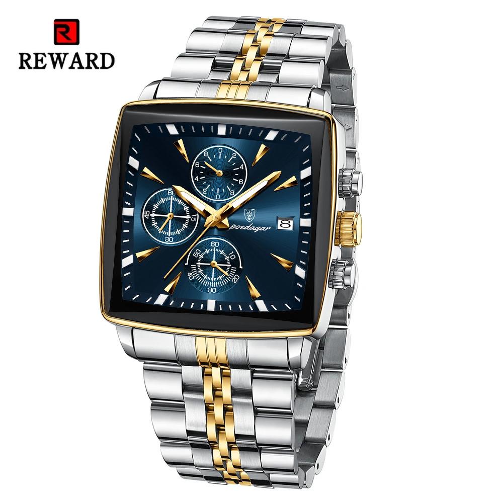 Business Quartz Watch Men Gold White Chronograph Dress Wristwatch with Stainless Steel Band Auto Date Luminous Hands 24-hour