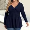 Women's Plus Size Shirt Long Sleeve  Print Top Pleated Casual V-Neck Top