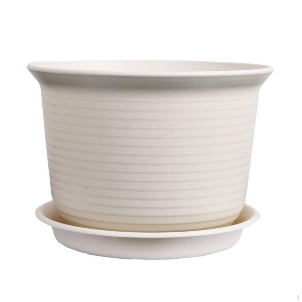 Resin Pot, Nordic Minimalist, Thickened Round Planter with Tray M5B 15x11cm Beige