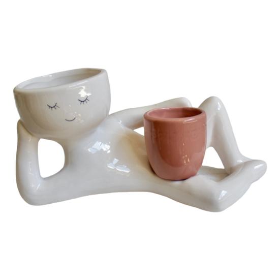 

Кашпо для ленивого парня из смолы в виде лежащего цветочного горшка с дренажным отверстием, настольное кашпо для суккулентов, кактусов, декор для внутреннего сада