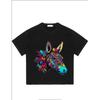 Schwarzes T-Shirt mit buntem Esel-Blumenmuster-Design für Freizeitkleidung