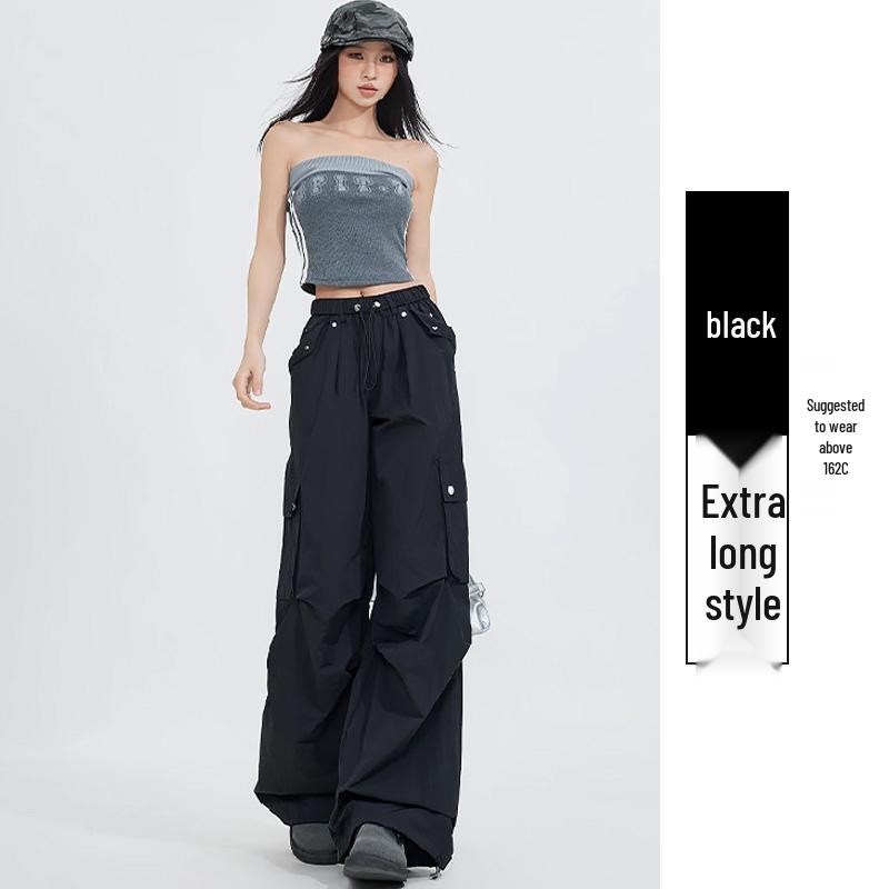 Autumn 2025 Women's High Waist Parachute Cargo Pants - Loose, Convertible, Wide Leg Windbreaker Design