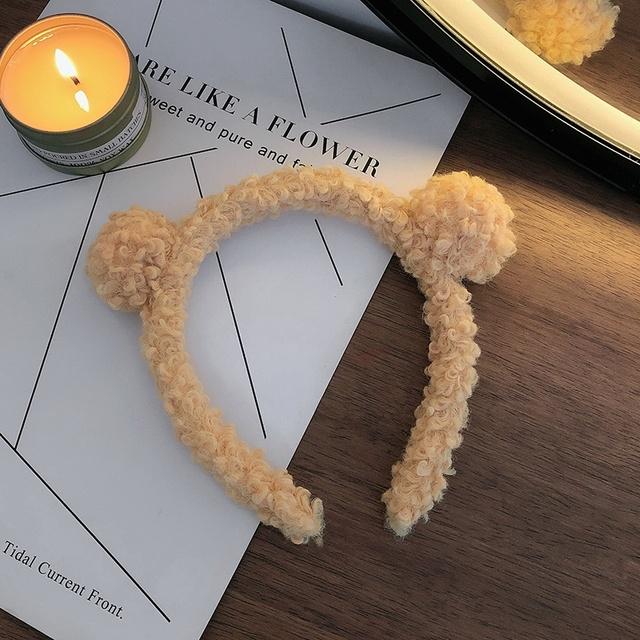 Wool Lamb Hair Band for Women Bear Ears Headband Korean Cute Ins Wide-Brim Candy-Colored Headband Female Hair Accessories