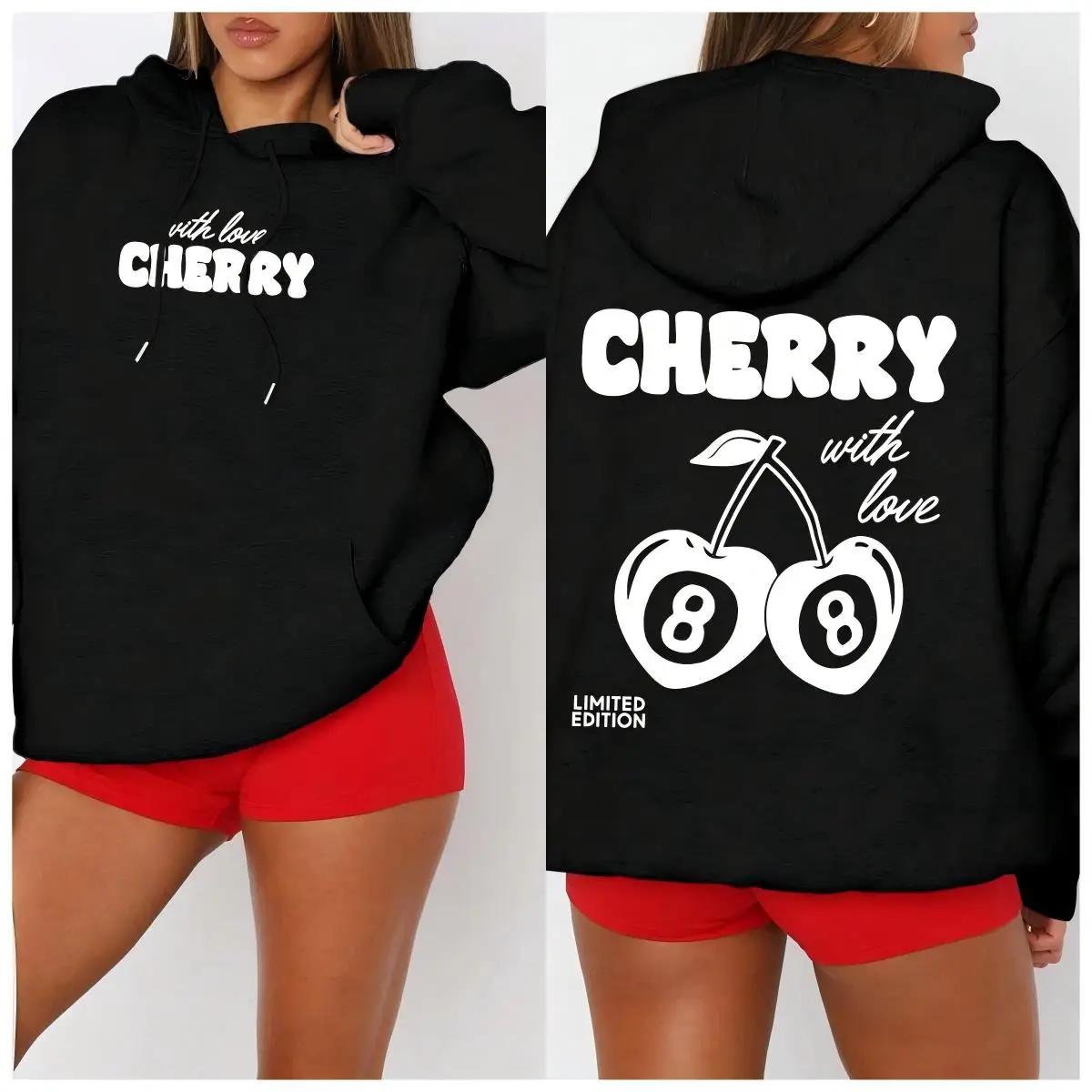 Cherry 88 Art Letter Printed Женская толстовка с капюшоном Осенняя повседневная толстовка с капюшоном Хип-хоп Свободная уличная одежда Унисекс Модный женский топ L 1460₽