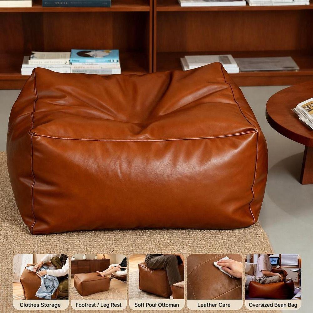 Sgabello contenitore in pelle PU Copertura impermeabile per pouf Ottomana contenitore riempibile Copertura per ripostiglio