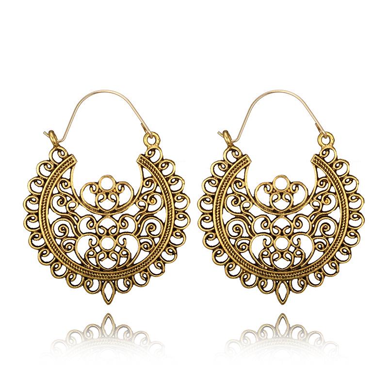 Vintage Farbe Hohl Creolen Ohrringe für Damen Böhmische Blume Baum Hängeohrringe Hochzeitsfeier Mode Schmuck Zubehör beige
