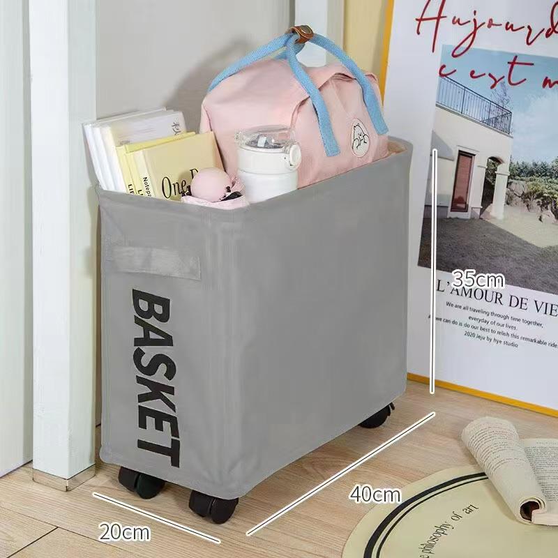 Foldable Oxford Cloth Storage Basket with Wheels - Yoga Mat & Laundry Holder for Bedroom Crevices