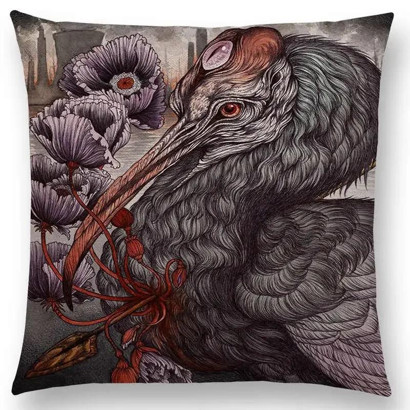 Dark Creatures Mysterious Mythical Beasts Sofa Pillow Case Cat Deer Bird Fox Tiger Snake Cushion Cover