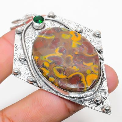 Natürlicher Bambusjaspis, Diopsid-Edelstein 925 Sterlingsilber Anhänger 3,07" C9E00