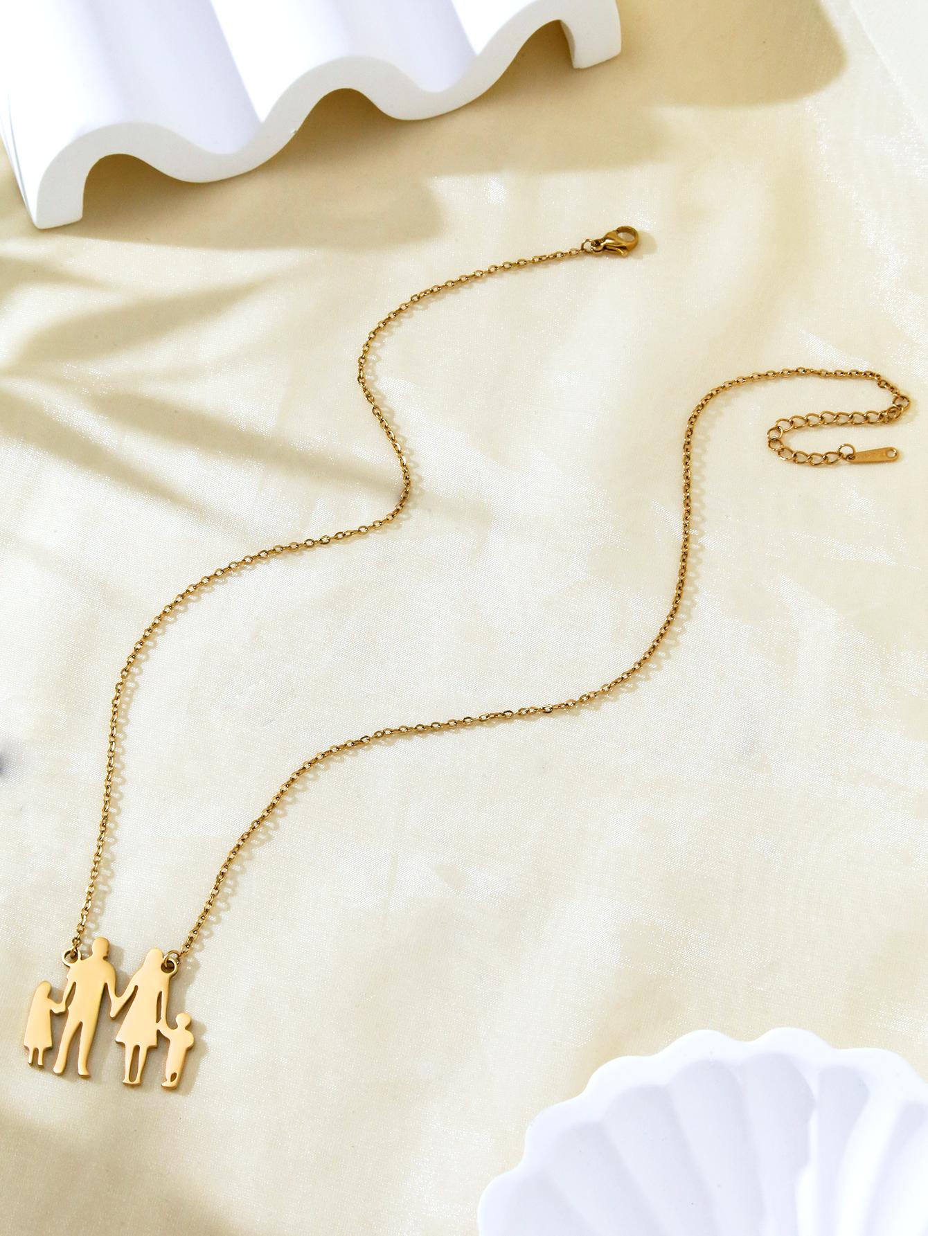 

1 шт. Модное минималистичное ожерелье из нержавеющей стали с 18-каратным золотым покрытием, с узором «Держащиеся за руки папа и мама», подарочная коробка ко Дню матери