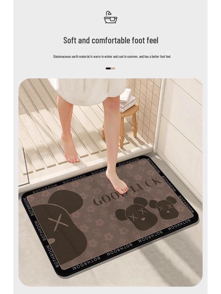 3D Cartoon Bear Diatomaceous Earth Non-slip Bath Mat