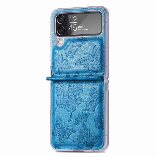 For Samsung Galaxy Z Flip 4 Zflip4 Case Vintage Elegant Butterfly Print Leather Folding Shockproof Protection Cover Accessories