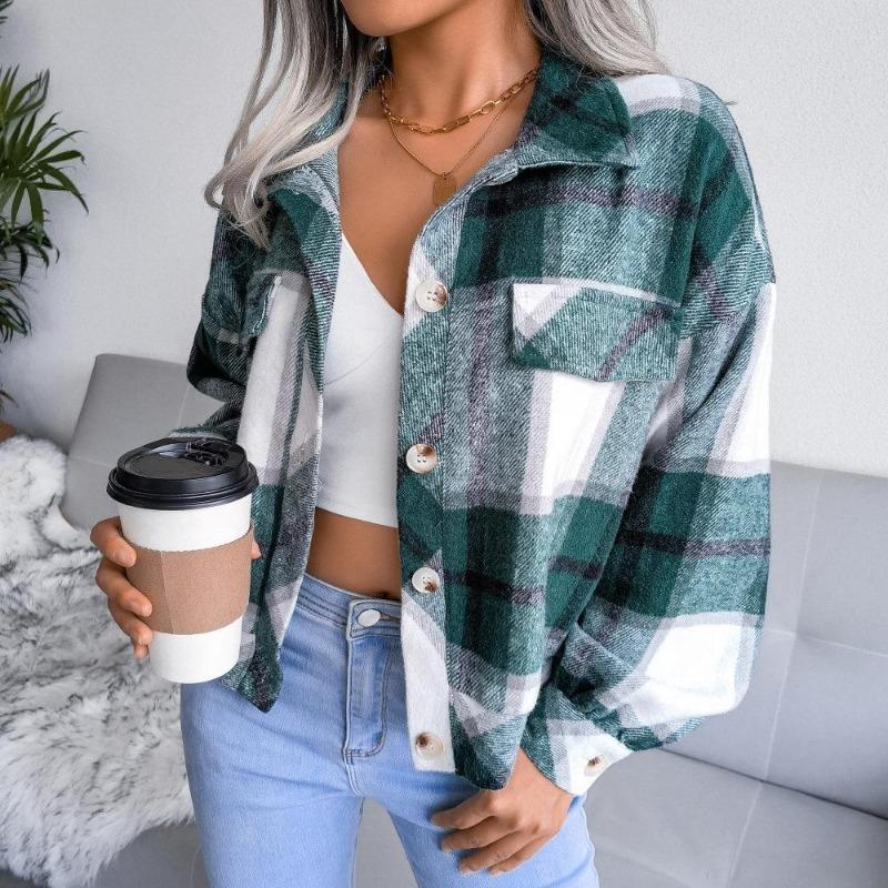 Autumn and Winter Plaid Lantern Long Sleeve Tweed Jacket