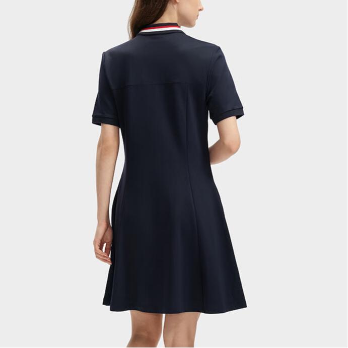FILA Logo Solid Color Casual Sport Simple Fashion Modern Polo Short Sleeve Dress Women Dresses Legendary-Blue F51W421309A-NV