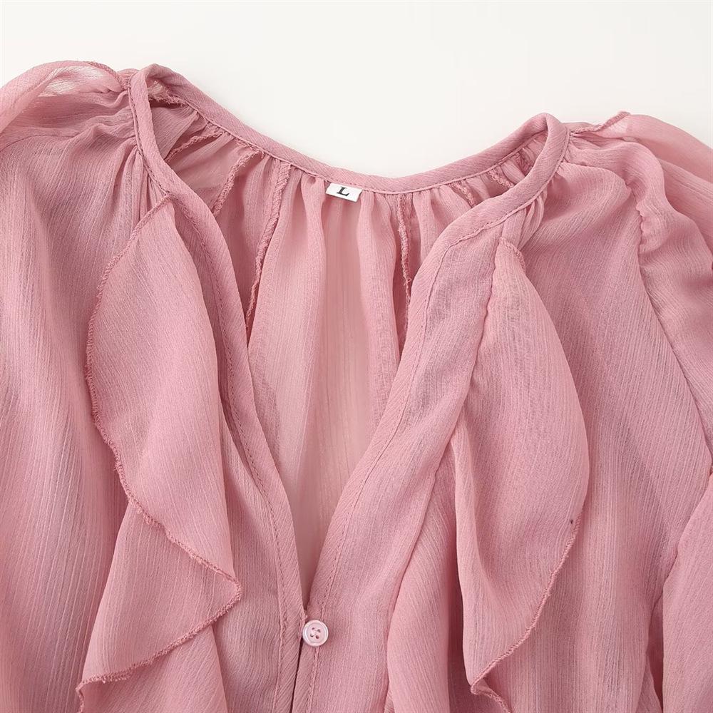 2025 Spring/Summer Women's Casual V-Neck Layered Long-Sleeve Shirt