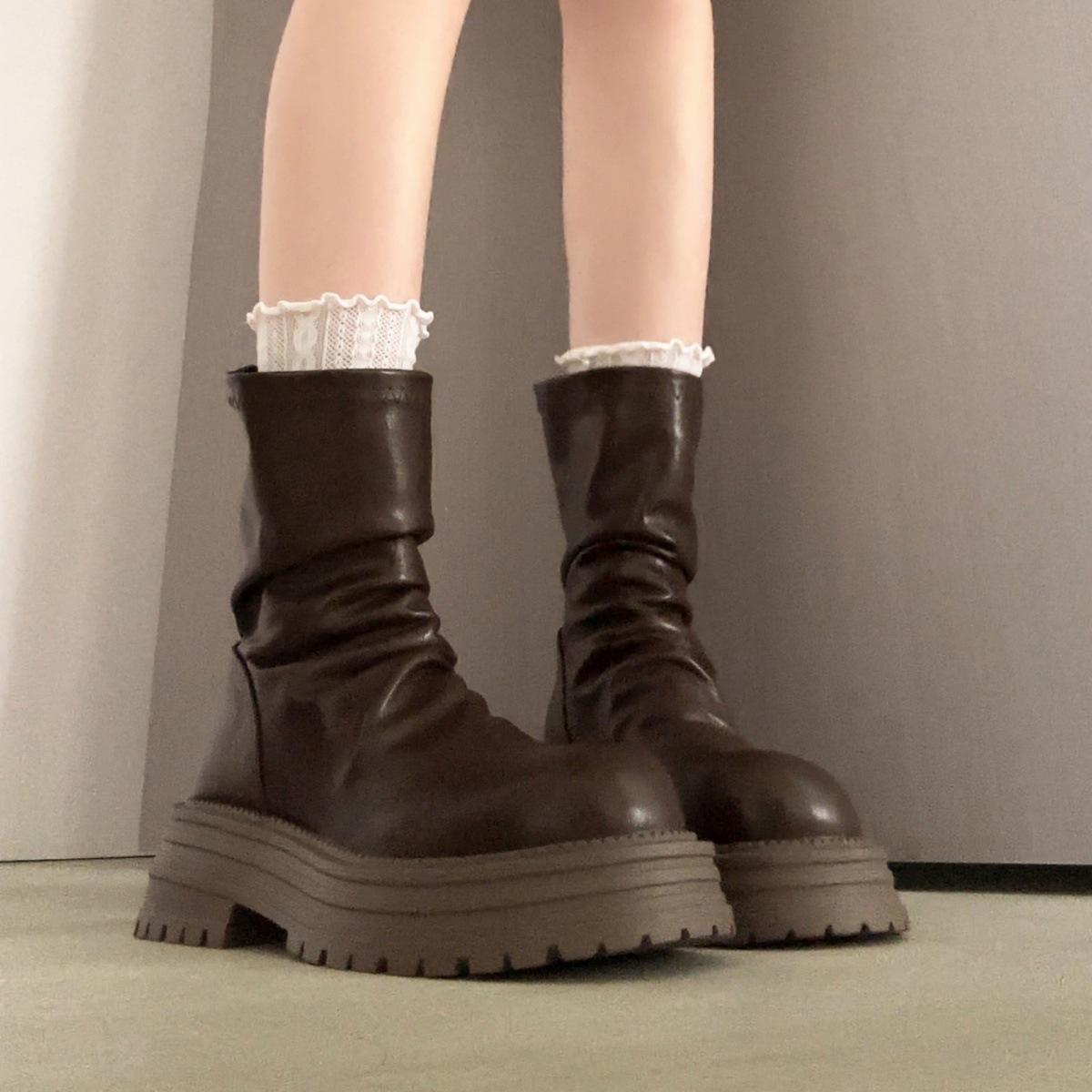 

Brown Legs Fine Martin Boots Women s Thick Heel Back Zipper Stacking Boots Black Skinny Boots Short Boots 39 коричневий