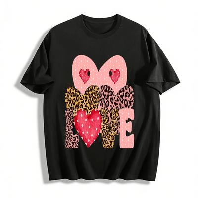 Leopard Print LOVE Heart Graphic Casual Top Pure Cotton T-shirt