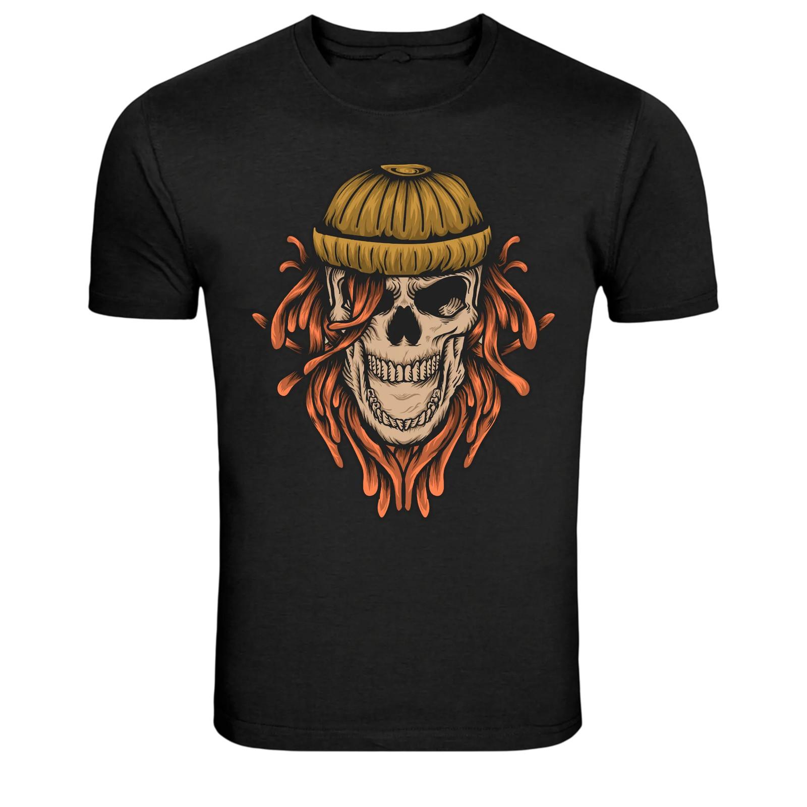 Skull With Beanie Melting Hair Horror Art T-Shirt S