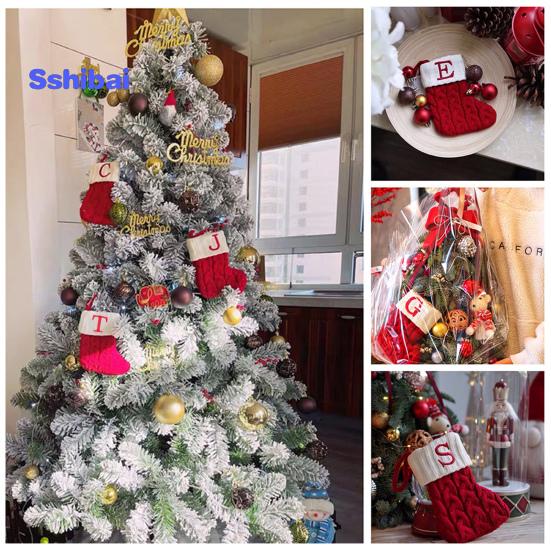 Christmas Sock Ornament with Lanyard Large Capacity Rich Color Classic Letter Design Stocking Hanging Decoration