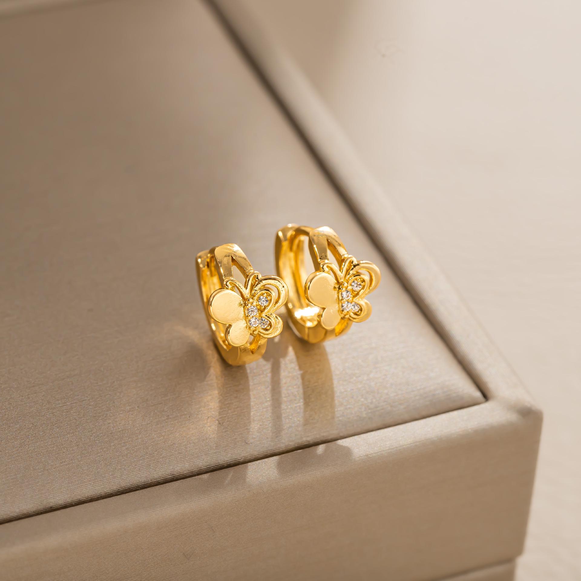 European  American Rhinestone Butterfly Hollow Stud Earrings - Korean Style, Colorfast Jewelry