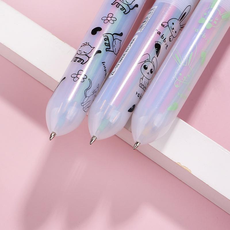 Korean 10-Color Glitter Rabbit & Cat Ballpoint Pen Set - Multifunctional & Transparent for Journaling
