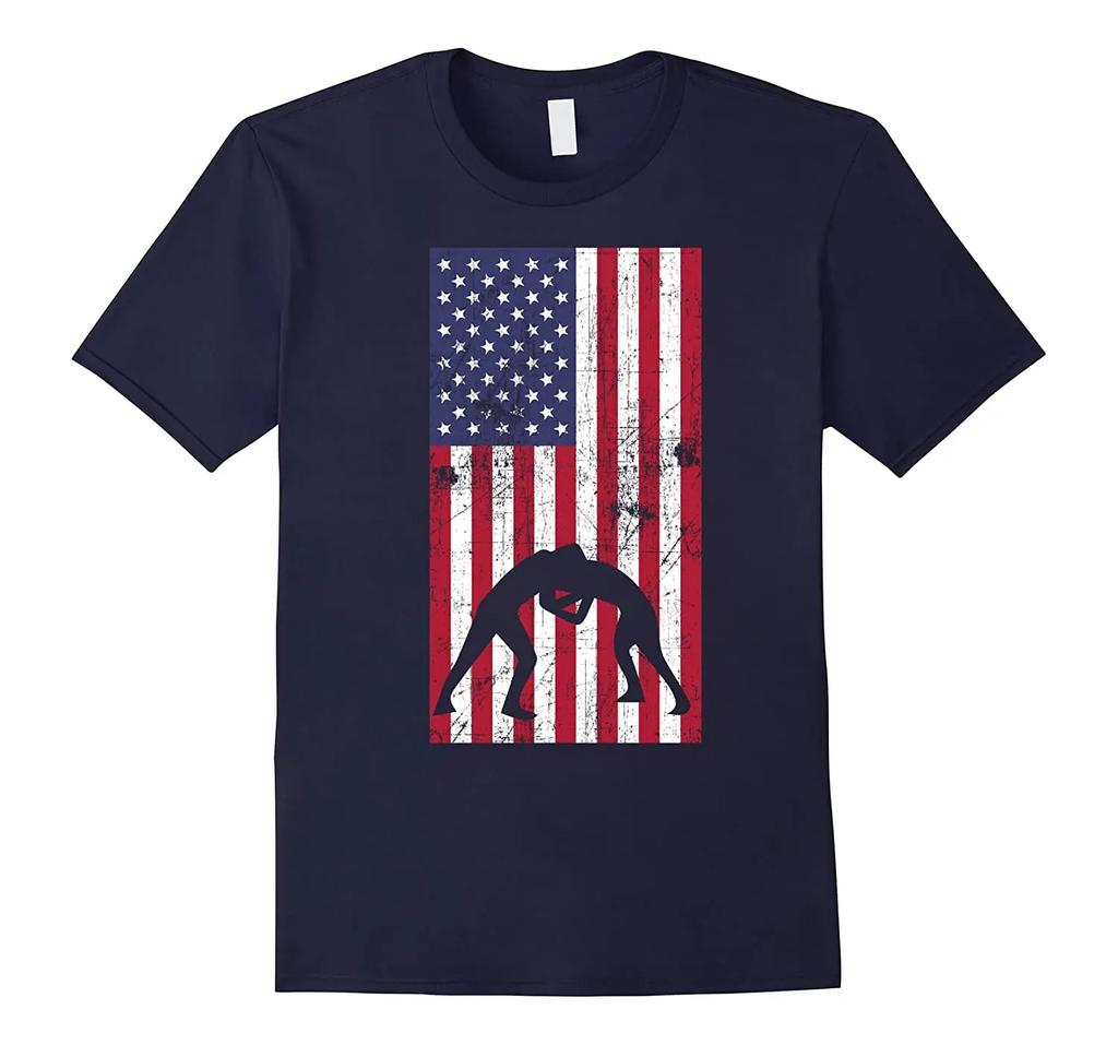 American Flag Wrestling TShirt 100 Cotton ONeck Summer Short Sleeve Casual Mens Tshirt Size S3XL