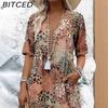 BITCED Printed Summer V-Neck Casual Resort Pocket Dress Loungewear