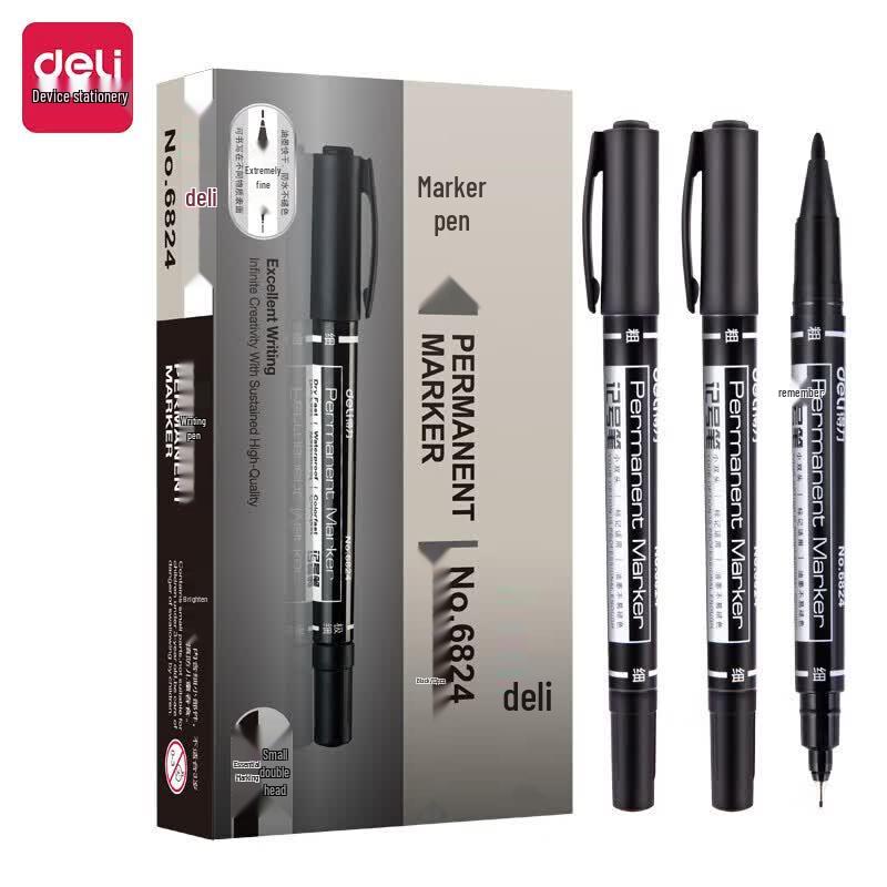 Deli 6824 Black Double-Headed Oil Marker Pen