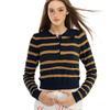 Koreański Sweter Preppy w Paski z Kołnierzykiem Polo - Damski Casualowy Jesienny Top Dzianinowy