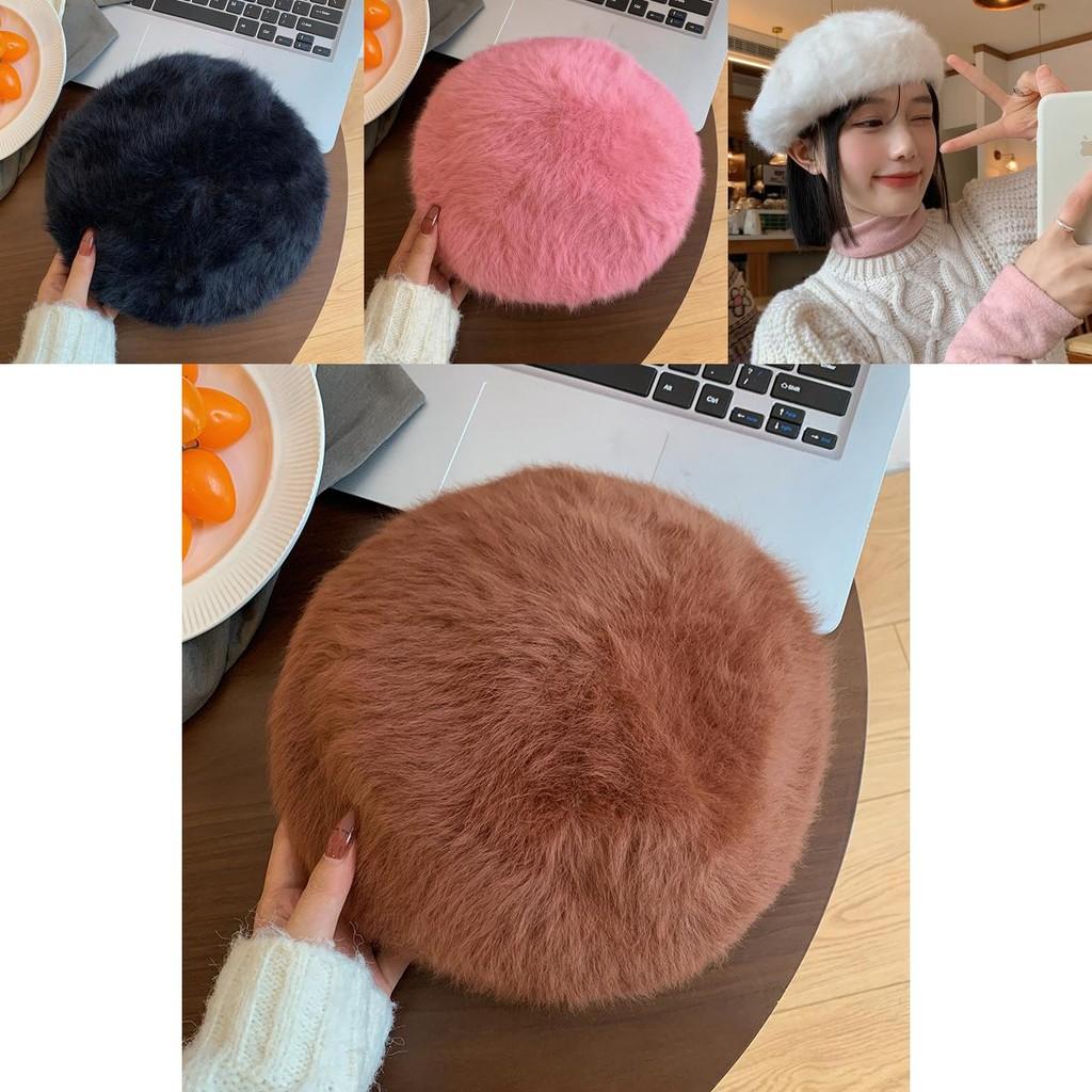Chic Brown Rabbit Fur Beret For Women Trendy And Cozy Winter Artist Cap
