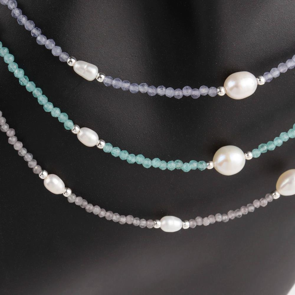Women's Raw Stone Bead Freshwater Pearl Point Necklace