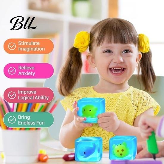 Cube Sensory Toy Glow-in-the-Dark Stress Toy, Relief Squeeze Luminous Ocean Animal Clear with Sea Inside Adults Toys