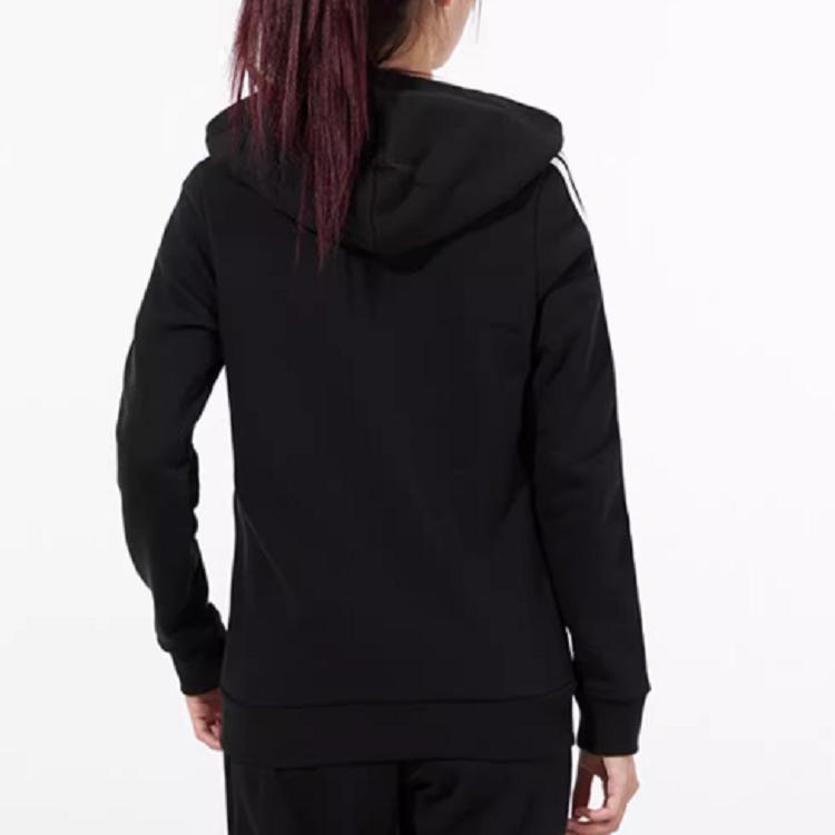 adidas Side Stripe Sports Knit Fleece-Lined Hooded Jacket Women Outerwear Black GM5567