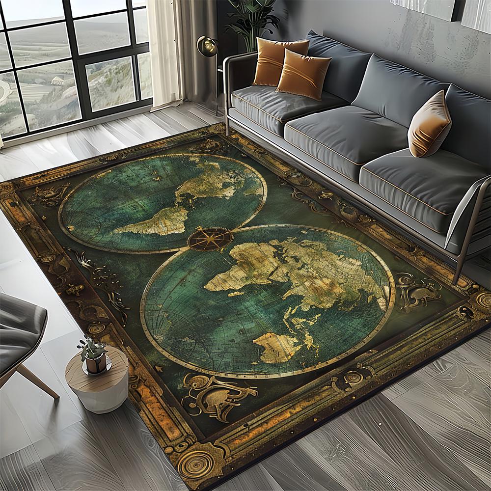 27 Style Retro Marine Nautical Chart Compass Map Carpet Rug for Home Living Room Bedroom Sofa Doormat Decor,Non-slip Floor Mat