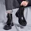 High Quality Men Chelsea Boots Fashion Design Men's Leather Ankle Boots Anti-slip Lace-up Man Platform Knight Boots Botas Hombre