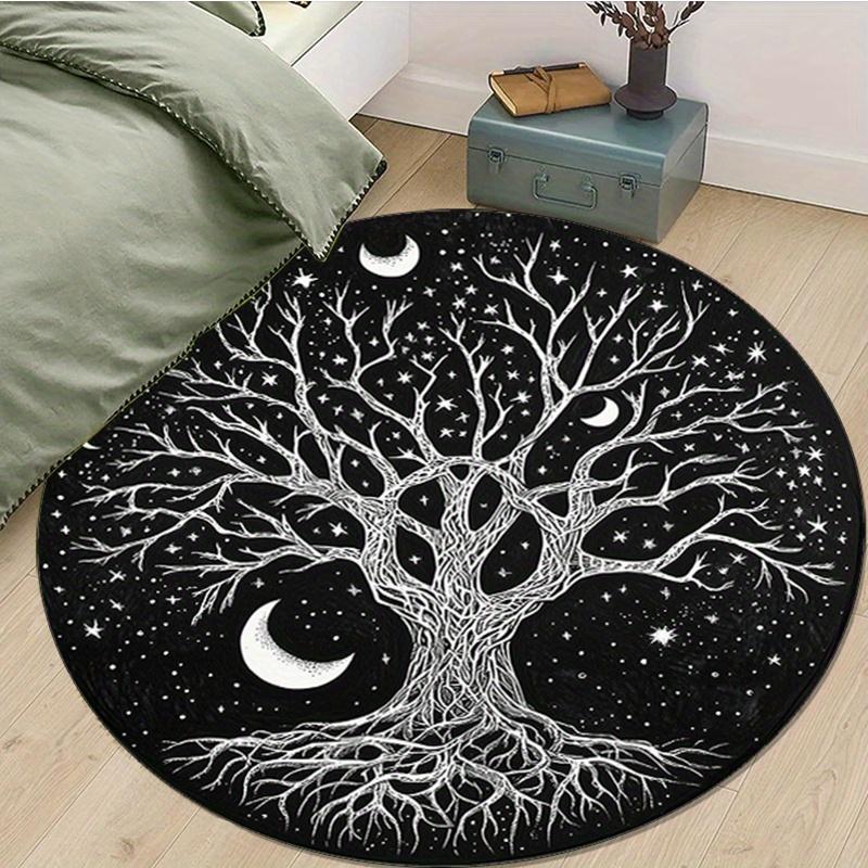 Round Carpet Suitable for Bedroom & Living Room - Soft Non-Slip Small Round with Mysterious Moon Star Tree Print, Bedside Carpet, -Friendly 80cm