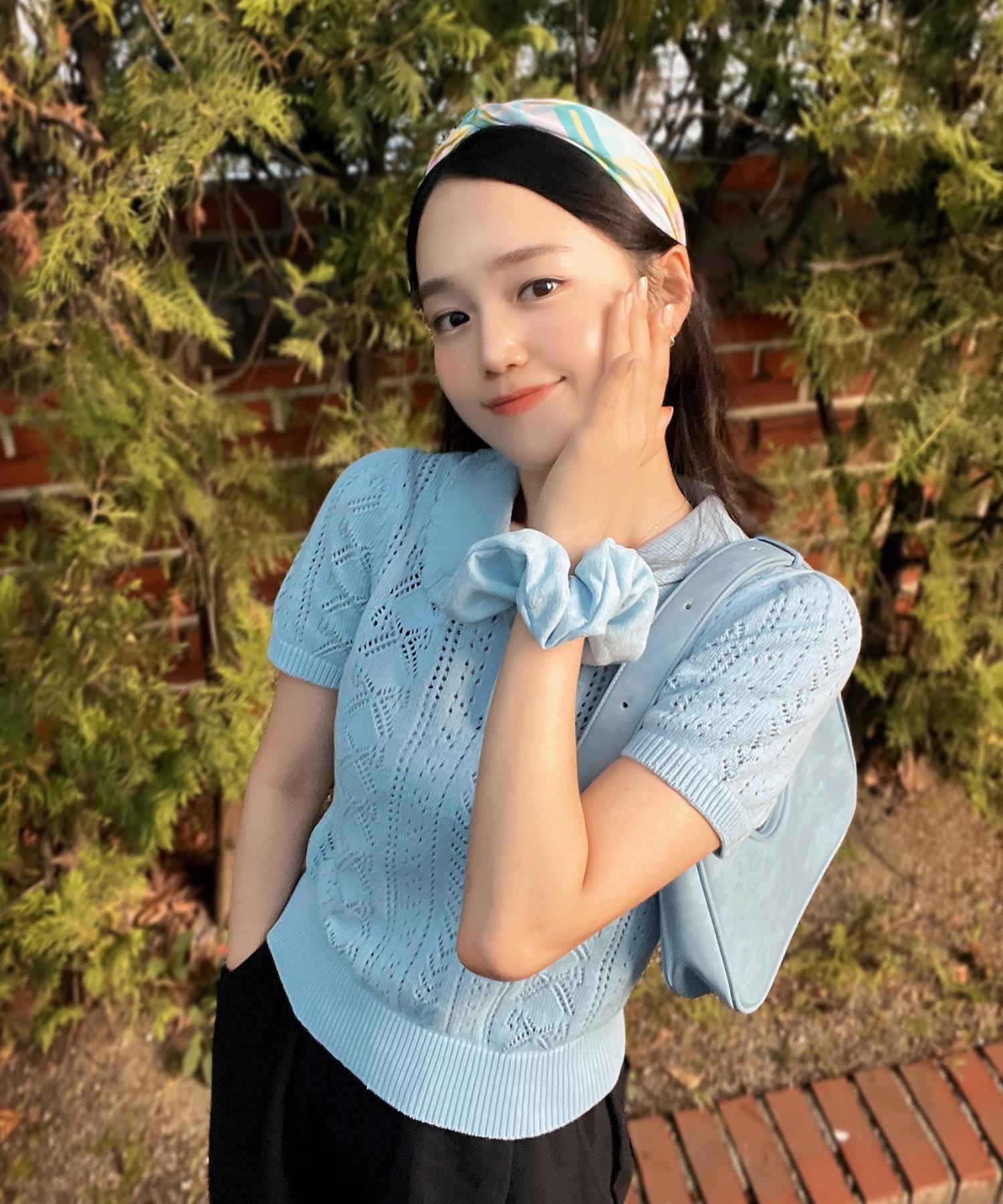 Daisy Crochet Short Sleeve Knit Sk Sk (Sky Blue)/90