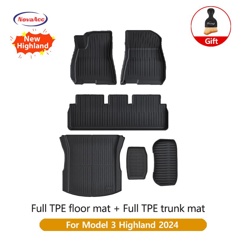 NovaAcc All TPE Floor Mats for Tesla Model Y 3 2021 To 2024 Left Rudder All Weather Foot Pad Automotive Interior Car Accessories