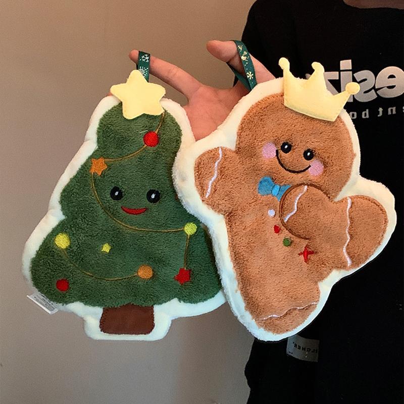 Coral velvet Christmas Hand towel for Kitchen Bathroom Handkerchief Cute Cleaning Towels with Hanging Rope Xmas Decor