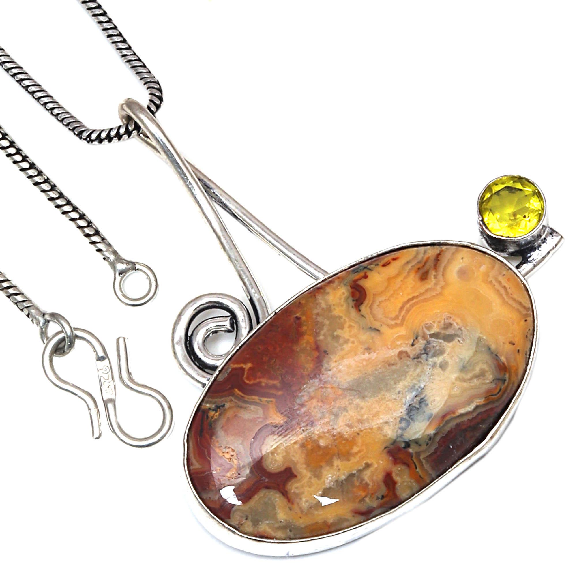 

Pendant Crazy Lace Agate Lemon Topaz Gemstone Mother Day Silver Jewelry 2