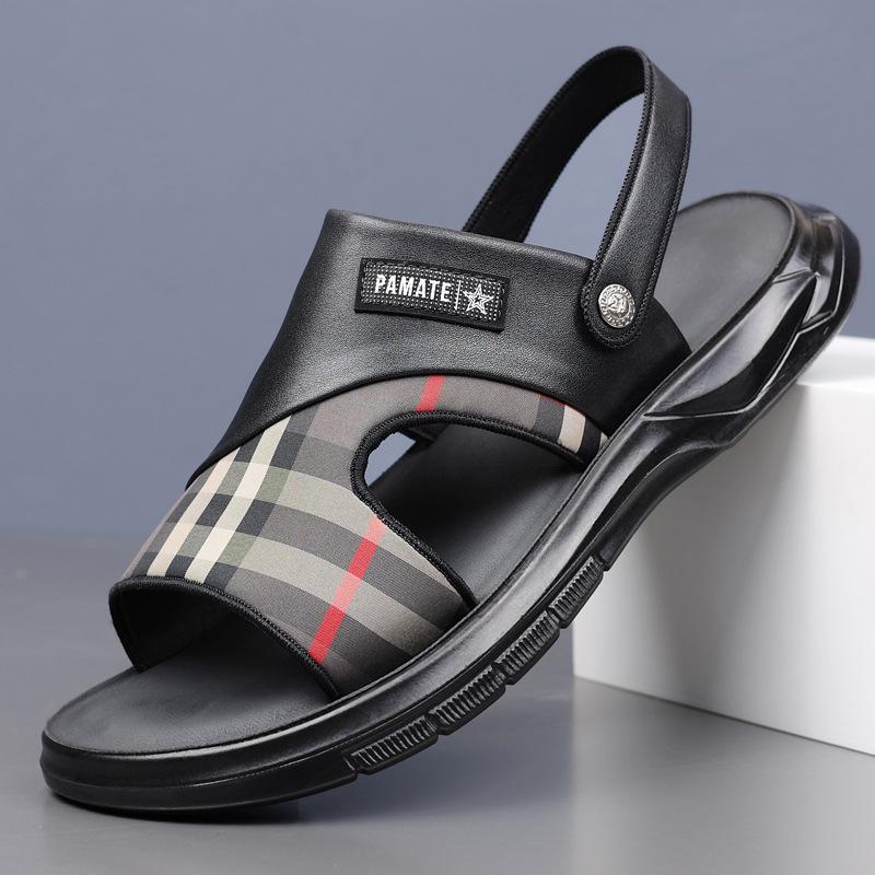 

Sandals men s 2025 summer middle-aged and elderly breathable one-pedal dual-purpose shoes casual beach shoes 2025 38 чёрный