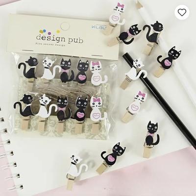 10 Stück Cartoon Schwarz-Weiß Katze Kindergarten Blumenladen Kartenversiegelung Liebe Hängende Foto Holzklammern