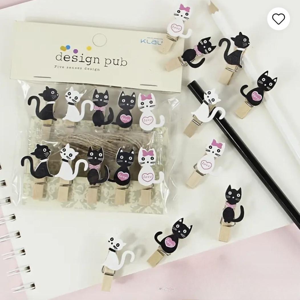 

10 шт. Мультяшные черно-белые коты Детский сад Цветочный магазин Запечатывание карточек Любовь Подвесные фото Деревянные прищепки 10pcs(one set)